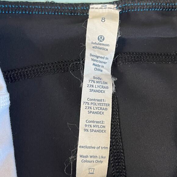 Lululemon Run Pace Leggings Black Beach Blanket Blue White‎ Size 8 - Picture 7 of 10